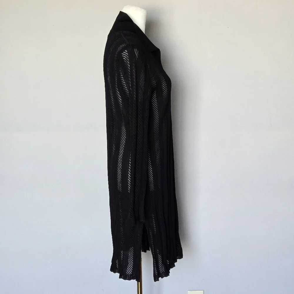 Exclusively Misook Black Sheer Open-Front Cardigan Duster
